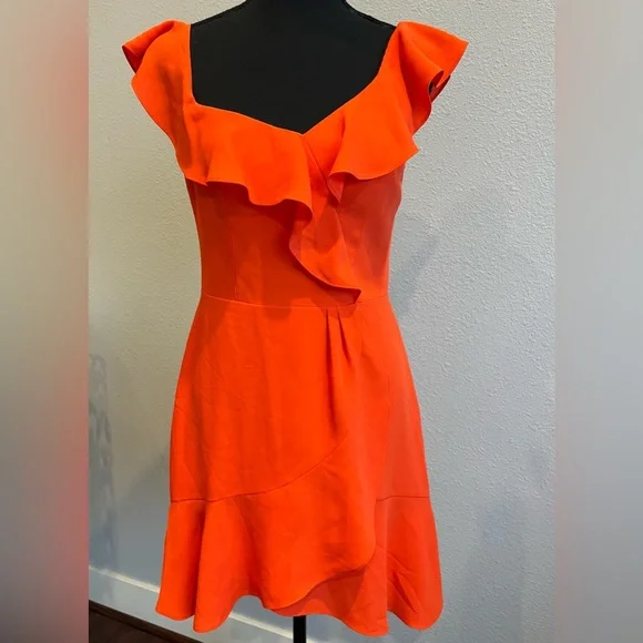 Bcbgmaxazria Womens Ruffled Mini Cocktail and Party Dress Orange 4